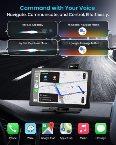 IK9 9" Wireless CarPlay & Android Auto Screen, Portable Car Stereo with 4K Dash Cam & 1080p Rear Camera, CarPlay with Backup Camera, Touch Screen GPS Display, Mirror Link, Apple Car Play Screen - Image 3