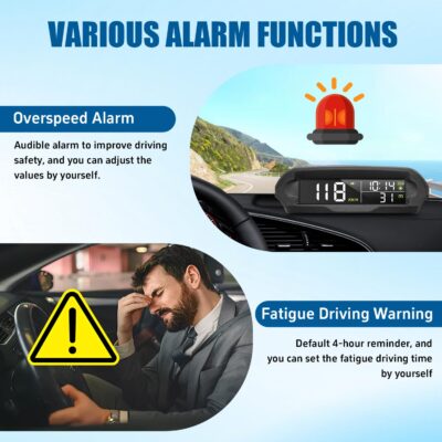 Wireless Heads Up Display for Cars Solar GPS Digital Speedometer with LCD Screen Overspeed Alarm KMH/MPH Time/Altitude/Temperature/Speed Display, Vibration Wake-Up, Auto-Brightness Adjustment - Image 5
