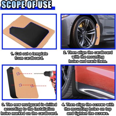 4PCS Universal Car Mud Flaps, Flexible Splash Guards Set for Front & Rear, Bendable Mudguards with Fastener Rivet Clips, Car Exterior Accessories for Pickup, Truck, SUV (Black) - Image 6