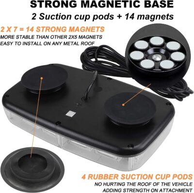 ASPL [Upgraded 5] 48LED Roof Top Strobe Lights, High Visibility Emergency Safety Warning LED Mini Strobe Light bar with Magnetic Base for 12-24V Snow Plow, Trucks, Construction Vehicles (Amber/White) - Image 4