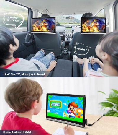 12.4" inch 4K Android 11 Car TV Headrest Monitors(Pair), Dual Linked Touch Screen Rear Seat Entertainment System, Support Phone Wireless Mirroring with WiFi/Bluetooth/HDMI/Video Player (4G+64G Pair) - Image 3