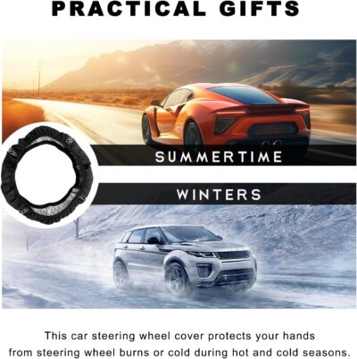 Bling Car Steering Wheel Cover, 15 Inch Sparkly Rhinestone Soft Leather Steering Wheel Protector, Non-Slip Universal Auto Elastic Steering Wheel Covers for Women Girls (Black) - Image 6