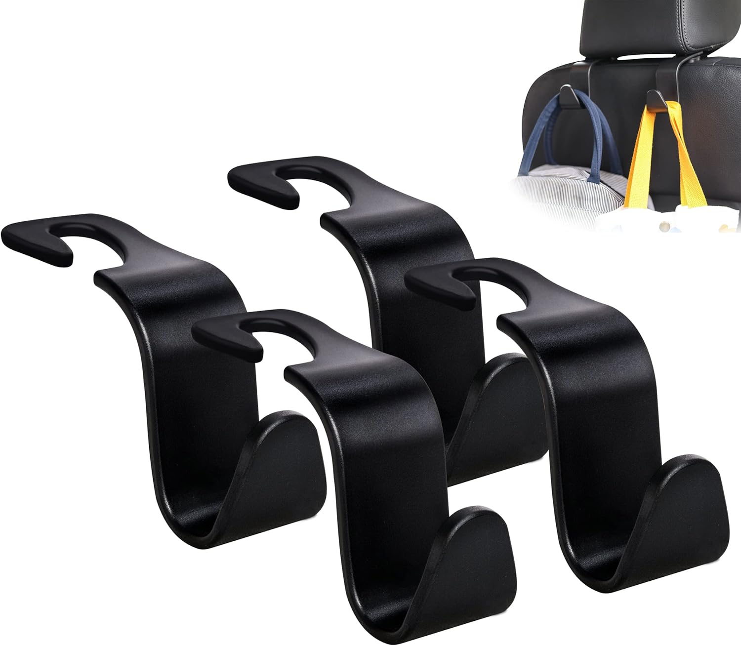 71Hz9qwLc0L._AC_SL1500_.jpg Amooca Car Seat Headrest Hook 4 Pack Hanger Storage Organizer Universal for Handbag Purse Coat fit Universal Vehicle Car Black S Type - Image 1