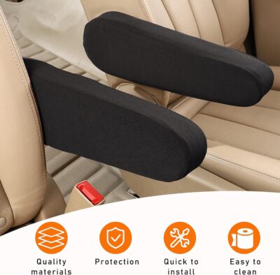 Kewucn 2 PCS Car Front Seat Armrest Covers, Elastic Fabric Auto Seat Armrest Protectors, Universal Seat Arm Rest Cover Replacement, Vehicle Interior Decor Accessories (Black) - Image 4