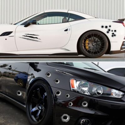 1797 Bullet Holes Stickers Decals Car 3D Fade Funny Lifelike Automotive Tattoo Hood Front Cover Decorations Accessories Waterproof Door Horrifying Protective Seal 11.4''x9'' - Image 4