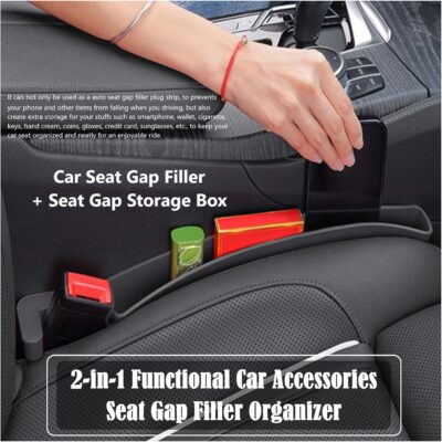 Car Seat Gap Filler Organizer, Auto Side Seat Gap Storage Box for Your Cars, Trucks 2 Pack, Universal Car Accessories Gap Filler Organizer to Fill the Gap Space Between the Console and Seats, Black - Image 8