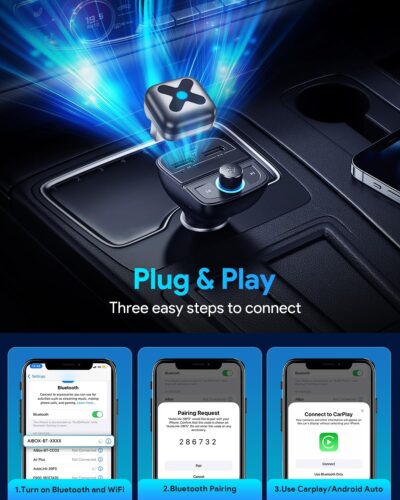 Ultra Mini Android Auto & CarPlay Wireless Adapter, Latest A9 Chip 5.8GHZ WiFi, 5.4 Bluetooth, 3-5s Auto Connect, USB-C/USB-A/Extension Cable, Compatible with iOS10+, Android 10+, CE/ROHS/FCC - Image 7