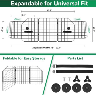 HAITRAL Universal-Fit Barrier,Adjustable Dog Barrier for SUVs,Cars,Trucks,Heavy-Duty Wire Mesh Guard Pet Divider,Back Seat Dog Separator Gate for Cargo Area,Safety Car Travel Accessories - Image 2