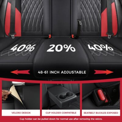 FREESOO Black Red Car Seat Covers Full Set - Faux Nappa Leather Seat Covers for Cars, Breathable Waterproof Front Seats with Lumbar Support and Rear Seat Cover, Fit for Automotive Sedans SUVs Pickups - Image 4