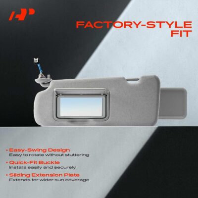 A-Premium Driver Left Side Sun Visor Compatible with Nissan Sentra 2013 2014 2015 2016 2017 2018 2019 - Without Vanity Light, with Vanity Mirror, with sliding sun visor extension, Gray - Image 3
