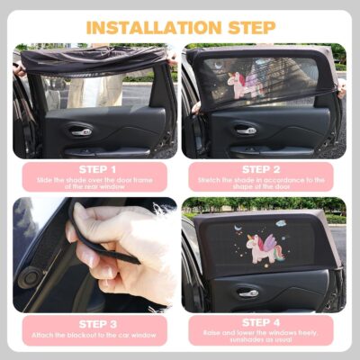 Car Window Shades for Baby, 2 Pack Car Sun Shades with UV Protection, Universal Fit Stretchable Side Window Sunscreen Sun Shades with Unicorn Motifs, Rear Window Shades for Kids - Image 3