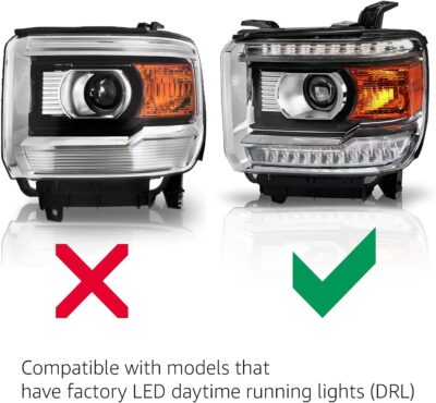 ALLIGATOR AUTO LIGHTS Compatible with GMC Sierra 1500 2014-2015, 2500HD/3500HD 2015-2019 Headlight Assembly Pair, with LED DRL, Bulbs Included, Halogen - Image 3