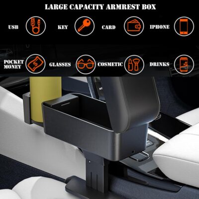 Sporacingrts Universal Car Armrest Storage Box with Cup Holder Ergonomic Adjustable Wrist Support Center Console Organizer Multifunctional Storage Solution for Cars SUVs Trucks (Black) - Image 5