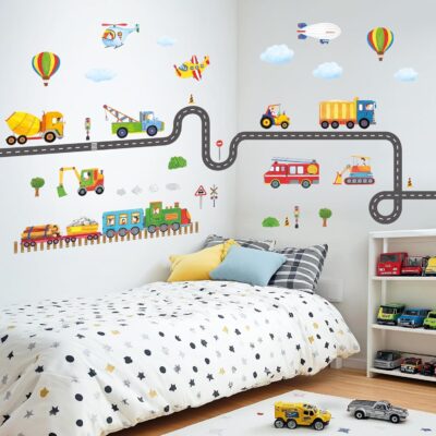 DECOWALL SG2-2107 Construction Transportation Wall Decals Car Truck Tractor Road Stickers for Kids Boys Living Room Decor Bedroom Playroom Nursery Peel and Stick Removable - Image 3