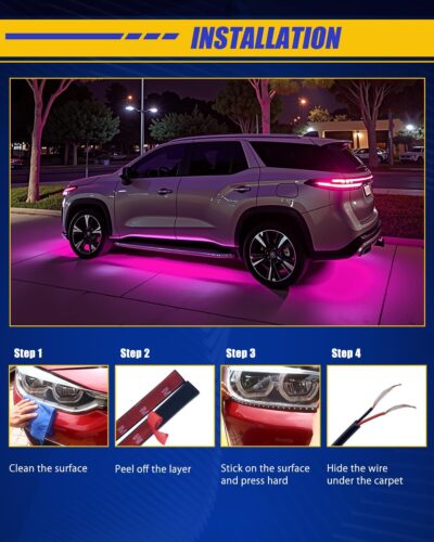 Car Led Light Strip,Pink Interior Lights for Trucks 30CM 15 SMD IP67 Waterproof Car Underglow Lights for Car Motorcycles Boat Golf Cart Home Decoration with 3M Tape - Image 4