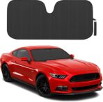 Motor Trend Black Accordion Folding Car Windshield Sun Shade - Blackout Sun Visor for Car Windshield - Foldable Jumbo Sunshade and Front Window Truck Sun Screen for UV Sun Protection - 66 x 27