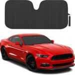 Motor Trend Black Accordion Folding Car Windshield Sun Shade - Blackout Sun Visor for Car Windshield - Foldable Jumbo Sunshade and Front Window Truck Sun Screen for UV Sun Protection - 66 x 27