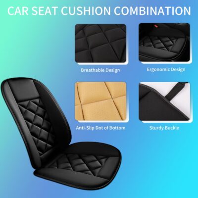 Chezope Car Seat Cushion with Back Support Pillow, Car Seat Cushion for Long Driving, Breathable Car Seat Protector, 1.2'' Thick Memory Foam Design for Pain Relief, Seat Pad for Car SUV Truck (Black) - Image 3