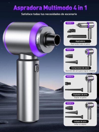 Vacuum/Air Duster 80,000RPM Super Power Mini Car Vacuum Cleaner 4-in-1 air Blower Gun Air Duster & Air Blower & Pump Hand Electric air Duster Handheld dust Blower Blower Cordless (Purple) - Image 4