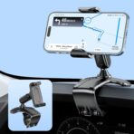 Multifunctional Car Dashboard Mobile Phone Holder, 360 Degree Rotation Universal Dash Clip Cellphone Mount for 4-7 inch Smartphones (Black)
