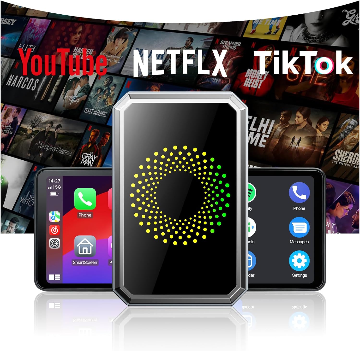 71IJTfiHYkL._AC_SL1500_.jpg TOGUARDGO 3-in-1 Wireless Carplay Adapter Magic AI Box with Net-Flix YouTube TikTok Upgrade Wired Car Play to Wireless Support USB Drive for iPhone 10+ and Android 13+ - Image 1