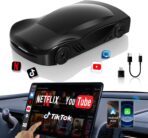 4-in-1 Carplay Ai Box,Wireless CarPlay & Android Auto Adapter,Compatible with N-etflix/YouTube/TIK Tok/Screen Mirror Link/TF Card,Suitable for Cars Equipped with OEM Wired CarPlay,Plug & Play