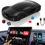 4-in-1 Carplay Ai Box,Wireless CarPlay & Android Auto Adapter,Compatible with N-etflix/YouTube/TIK Tok/Screen Mirror Link/TF Card,Suitable for Cars Equipped with OEM Wired CarPlay,Plug & Play