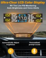RV Tire Pressure Monitoring System, Wireless TPMS with Solar Charger and USB, 4 Sensors and 6 Alarm Modes Real-time Color LCD Display Tire Pressure Monitor System for SUV Mpv Sedan Truck - Image 2