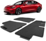 Spurtar for Tesla Model 3 Floor Mats 2017-2025, Car Floor Mats All Weather Automotive with 3D Extended Edge, 3 Pack Honeycomb Design Front & Rear Rubber All-Weather Protector, Black
