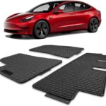 Spurtar for Tesla Model 3 Floor Mats 2017-2025, Car Floor Mats All Weather Automotive with 3D Extended Edge, 3 Pack Honeycomb Design Front & Rear Rubber All-Weather Protector, Black