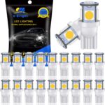 YM E-Bright 20-Pack T10 194 Led Bulb, White 5050 5 SMD 2825 W5W 912 168 LED Bulb Replacement For Car Interior Lights Clearance Wedge Dome Trunk Dashboard License Plate Light Lamp DC 12V