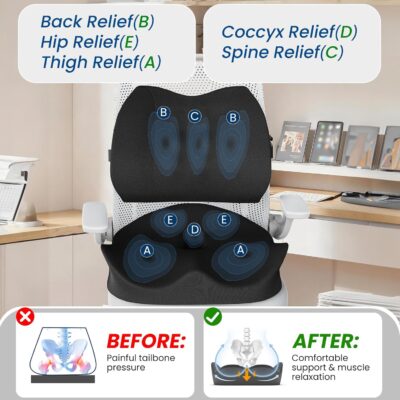 Seat Cushion Lumbar Support Pillow for Office Chair, X Large Memory Foam Chair Cushions for Sciatica Tailbone Pain Relief Coccyx Pad for Wheelchair, Car, Home, Office, Desk - Image 4