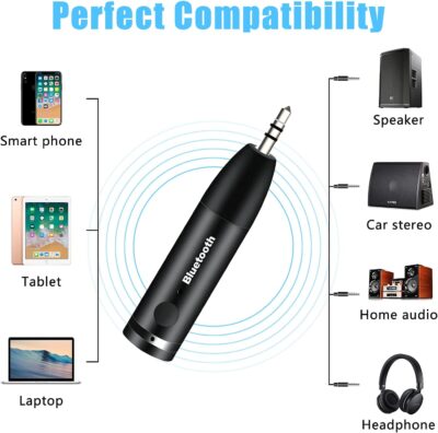 Bluetooth Aux Adapter, Wireless Bluetooth Car Adapter, Mini Portable 3.5mm Aux Receiver for Car, Headphones, Home Stereo Music System (Black) - Image 7