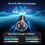 65W Super Fast Type C Car Charger for Samsung Galaxy S26 S25 S24 S23 S22 Ultra, 2Pack 4-Port USB C Car Charger for Samsung A13 A14 A16 A17 A03S A10E S20FE Android Car Adapter+5FT Type C Coiled Cable - Image 2