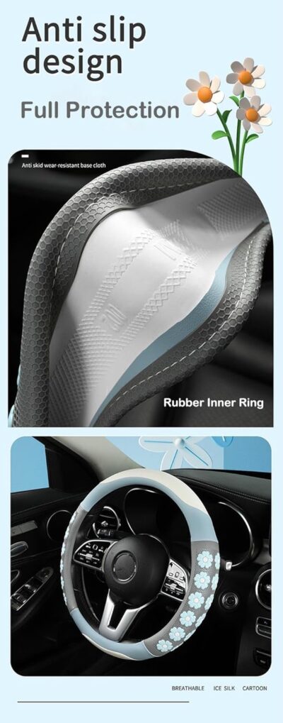 Car Steering Wheel Cover for Women Cute Flower Purple Steering Wheel Cover Leather Non-Slip Fit 15 inch - Image 6