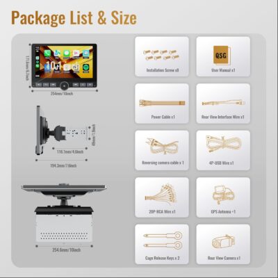 10.1" Single Din Android Car Stereo with 360° Rotatable Touch Screen - Android 13, Wireless CarPlay & Android Auto, 2G+64G, Built-in GPS/Wi-Fi/Bluetooth, Includes Backup Camera. - Image 8