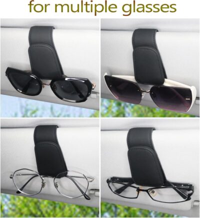 Magnetic Leather Sunglass Holder for Car, Sunglasses Clip for Car Visor, Auto Interior Accessories Universal for Different Size Eyeglasses (Black) - Image 6