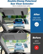 JOYTUTUS Sun Visor Extender for Cars, Polarized Sun Visor Extender Universal Sun Blocker UV400, Adjustable Visor Extension for Car Visor,Double-Clip,Anti Glare Stray Light - Image 2