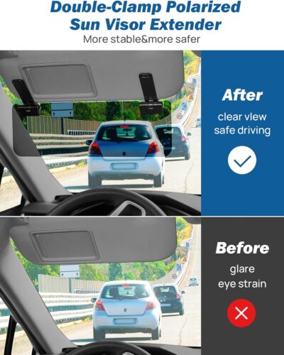 JOYTUTUS Sun Visor Extender for Cars, Polarized Sun Visor Extender Universal Sun Blocker UV400, Adjustable Visor Extension for Car Visor,Double-Clip,Anti Glare Stray Light - Image 2