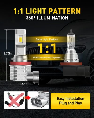 AUXITO H11 H8 H16 Switchback LED Fog Light Bulbs, 6500K White/3000K Amber Yellow, 6000LM 300% Brightness, Dual Color White Yellow Driving Fog Lights, Non-polarity, Pack of 2 - Image 7