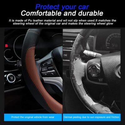 Mandark Car Steering Wheel Cover, Elastic Stretch Breathable Anti-Slip Microfiber Leather Auto Steering Wheel Protector, Soft Vehicle Interior Decor Accessories, Universal for RV, SUV, Truck (Coffee) - Image 3