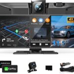 11.5" Largest Wireless Carplay Screen for Car, Portable Apple Carplay & Android Auto Touch Screen, 4K Dash Cam/App Control/1080p Backup Camera/Mirror Link/Voice Control/GPS/Bluetooth,for All Vehicles