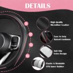 CAR PASS Car Seat Covers Full Set for Women Girls with Waterproof Car Floor Mats,Anti-Slip Leather Steering Wheel Cover,Universal Fit for SUVs,Vans,Trucks,Sedans,Cars (Combo Set,Black & Pink) - Image 5