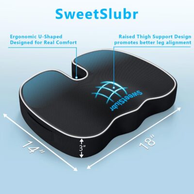 Ergonomic Memory Foam Seat Cushion & Lumbar Support Pillow Set, Orthopedic Coccyx Cushion for Office Chair, Car, Home – Relieves Back, Sciatica & Tailbone Pain, Improves Posture Black/Large - Image 2