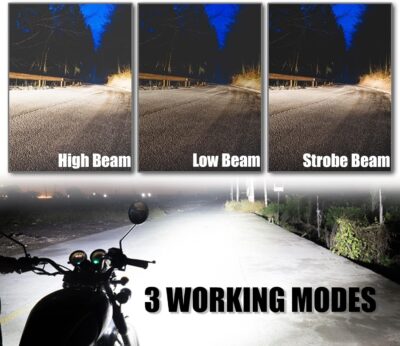 Motorcycle Driving Lights 12-60V 40W 3600LM LED Fog Lights for ATV UTV Bike Car Truck Boat Forklift Waterproof LED Spotlights with 6 Light Beads High Low Strobe Beam Switch Universal (Black 2) - Image 3