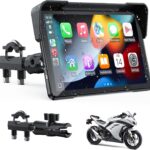 VOLAM 7" Wireless Motorcycle CarPlay Screen, IP67 Waterproof Touchscreen,GPS Navigation System,Anti-Glare for Daylight, Voice Control, Dual Bluetooth, Suitable for Harley, Kawasaki, Yamaha, etc.