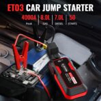 S ZEVZO ET03 Car Jump Starter 4000A Jump Starter Battery Pack for Up to 8.0L Gas and 7.0L Diesel Engines, 74Wh Portable 12V Jump Box with USB Ports, LCD Display, Storage Case, and LED Light - Image 2