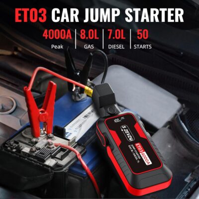 S ZEVZO ET03 Car Jump Starter 4000A Jump Starter Battery Pack for Up to 8.0L Gas and 7.0L Diesel Engines, 74Wh Portable 12V Jump Box with USB Ports, LCD Display, Storage Case, and LED Light - Image 2