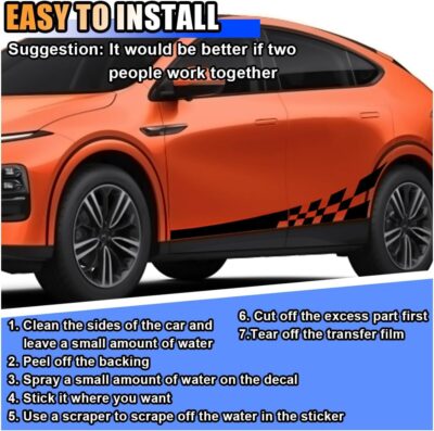 2PCS 78" Car Body Door Side Waistline Sticker Decals, Sports Racing Stripe Decals, Waterproof Vinyl Stripe Sticker Decoration for Car SUV Truck (Black) - Image 3