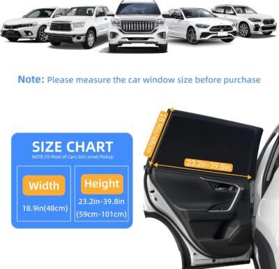 Car Window Shades, 2 Pack Side Car Window Sun Shades for Camping, UV Protection Breathable Mesh Baby Window Covers, Window Screen for Car, Truck, SUV, Protect Privacy for Kids, Family (39.8"x18.9") - Image 4